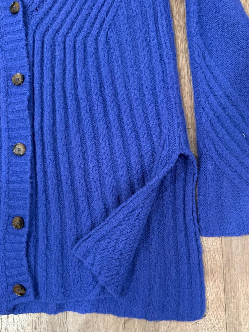 Moth Royal Blue Ribbed Long Button-Front Cardigan - Picture 3 of 5
